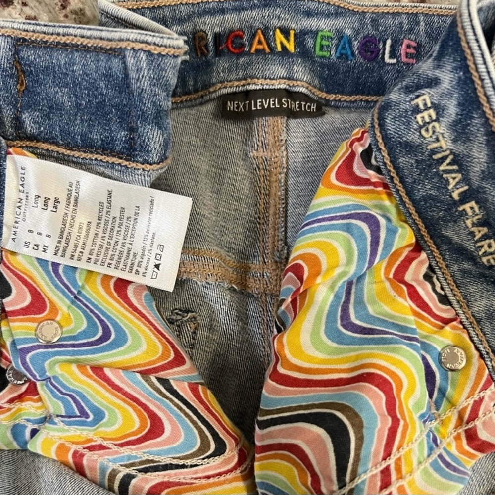 American Eagle high rise super stretch pride festival flare embroidered jeans - Picture 5 of 14